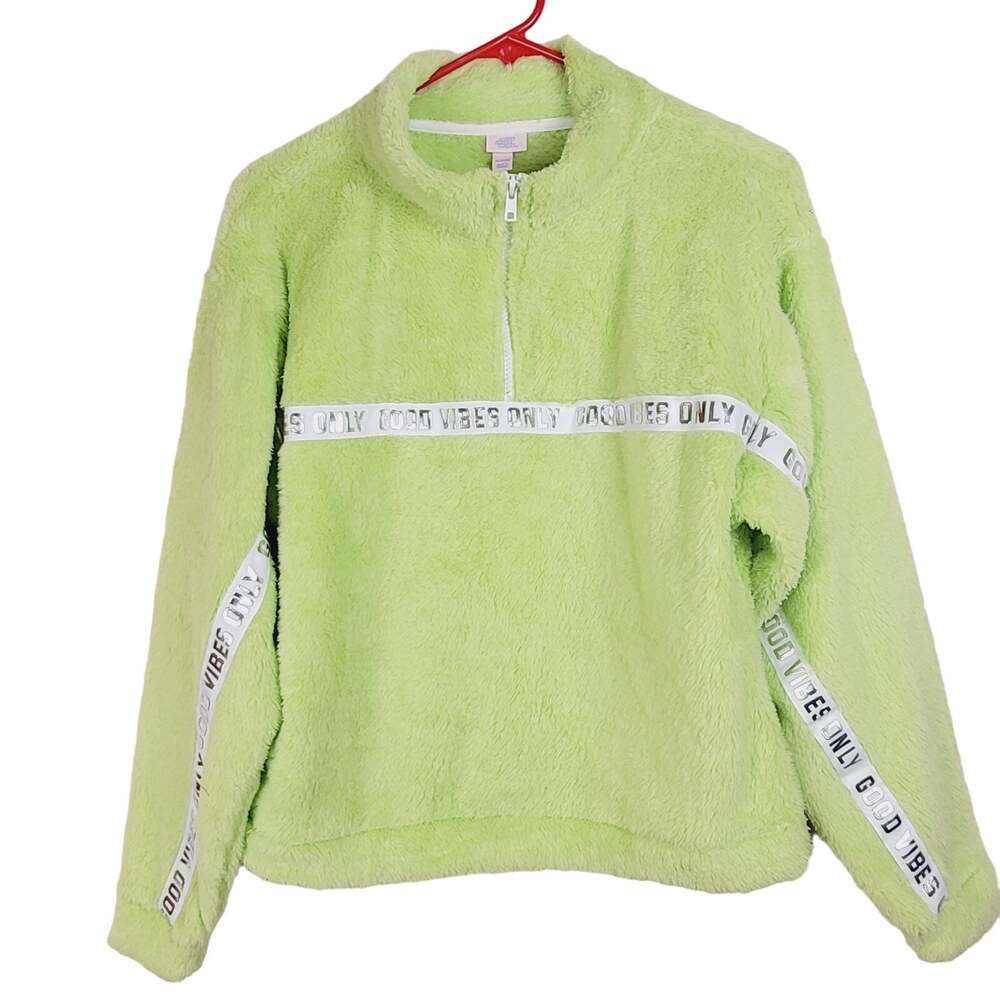 More Than Magic girls neon green quarter zip faux fur pullover sweatshirt Sz XL